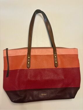 Fossil Pebbled Leather Zippered Tote